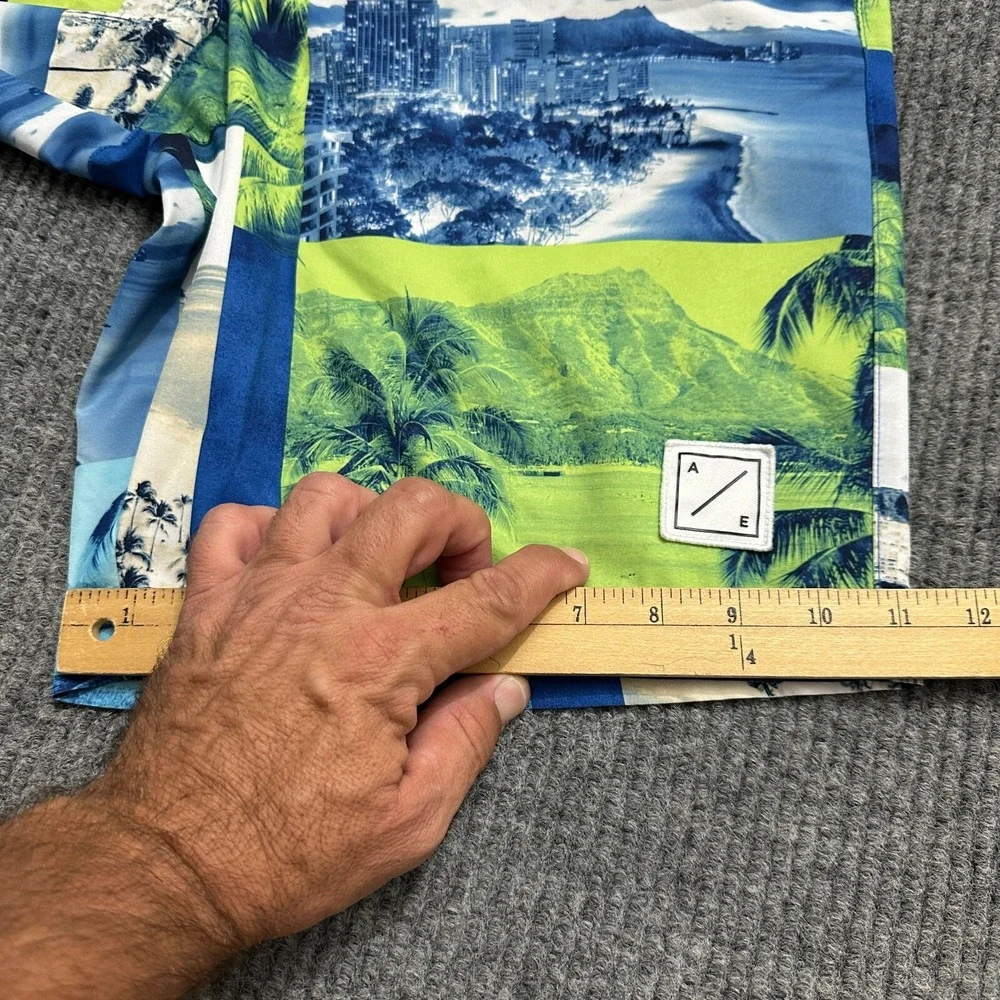 American Eagle Mens Board‎ Shorts Medium Blue Green Tropical Pull On Drawstring